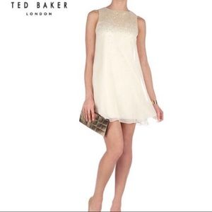 Ted Baker Ivory Chiffon Gold Sequin Shift Dress